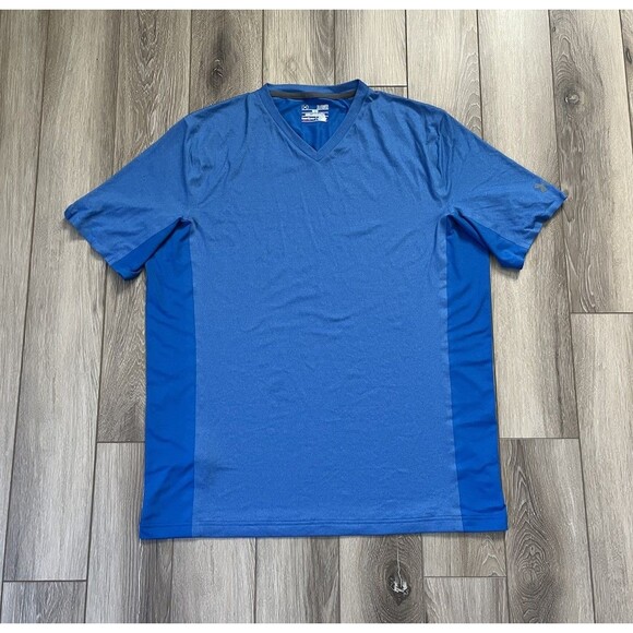 Under Armour Heat Gear Mens Fitted Blue V-Neck Short Sleeve Shirt Sz Extra Large - Picture 1 of 10